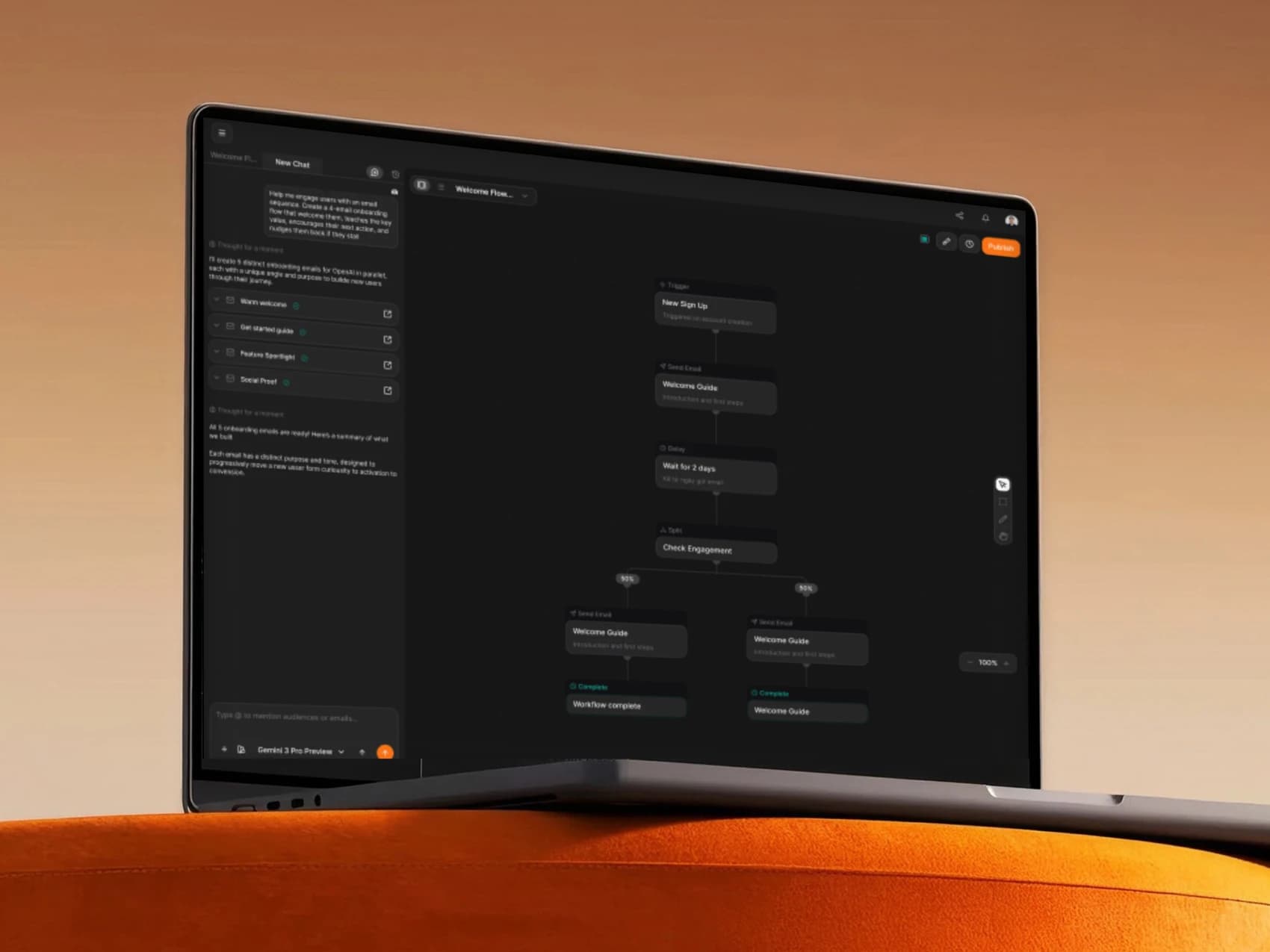 Brew AI automation workspace displayed on a laptop