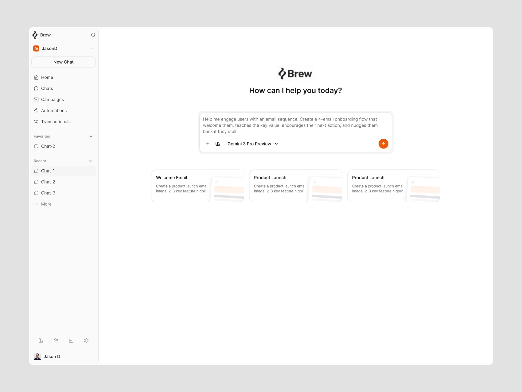 Brew AI Chat — New Chat with Prompt Suggestions — Light — Alternate