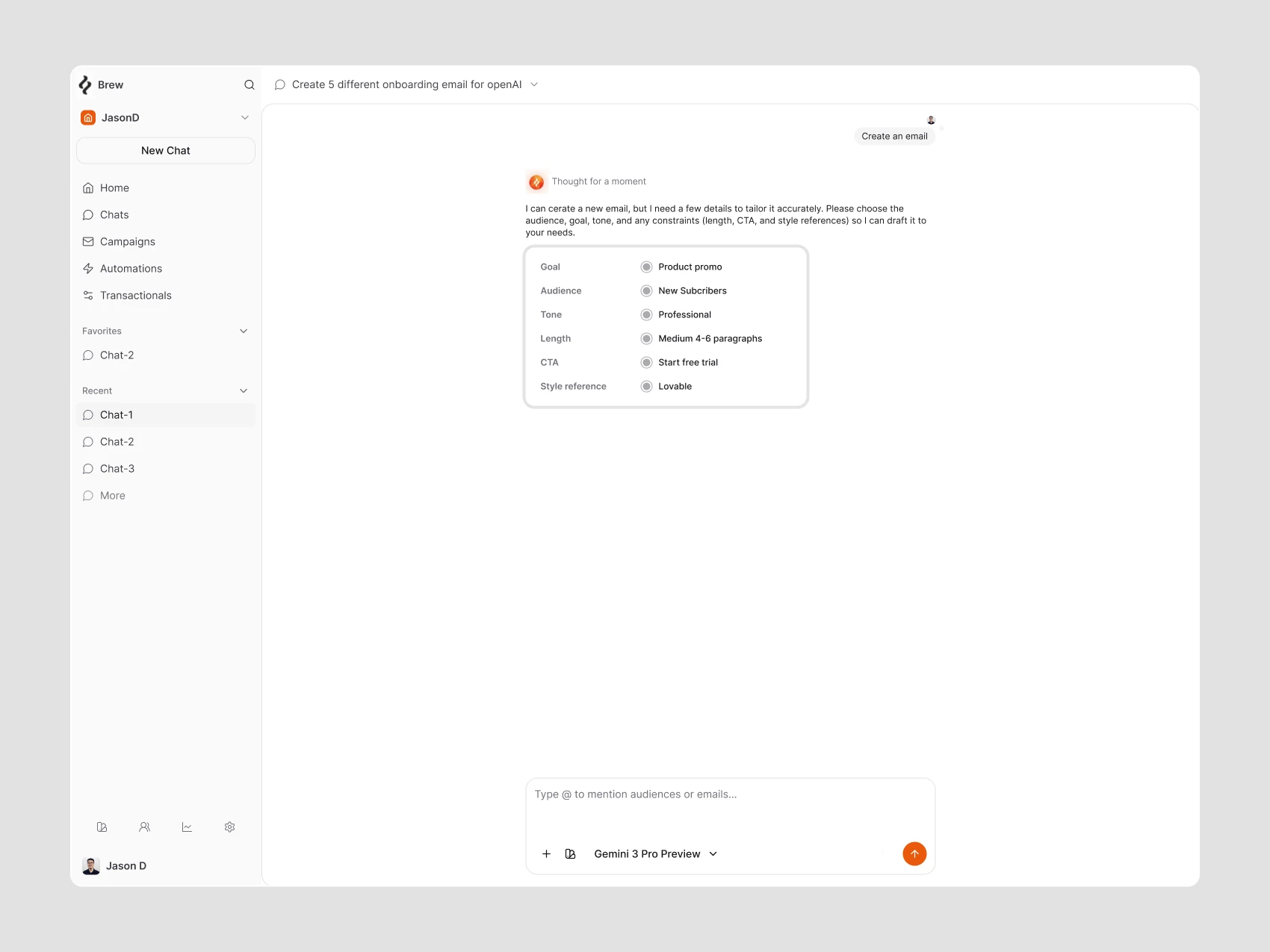 Brew AI Chat — Email Brief - Summary — Light