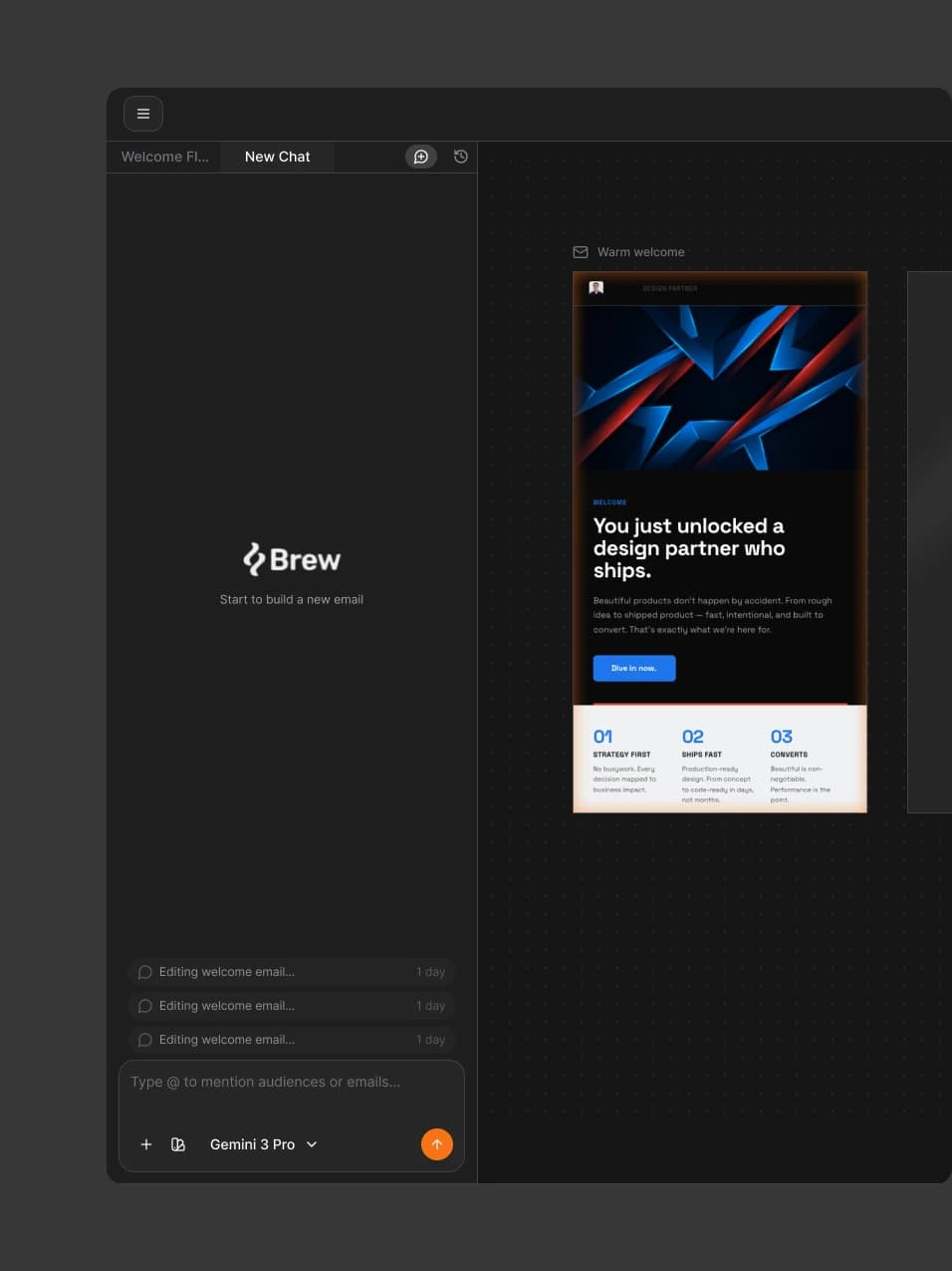 Brew AI Chat — Start Screen — Dark