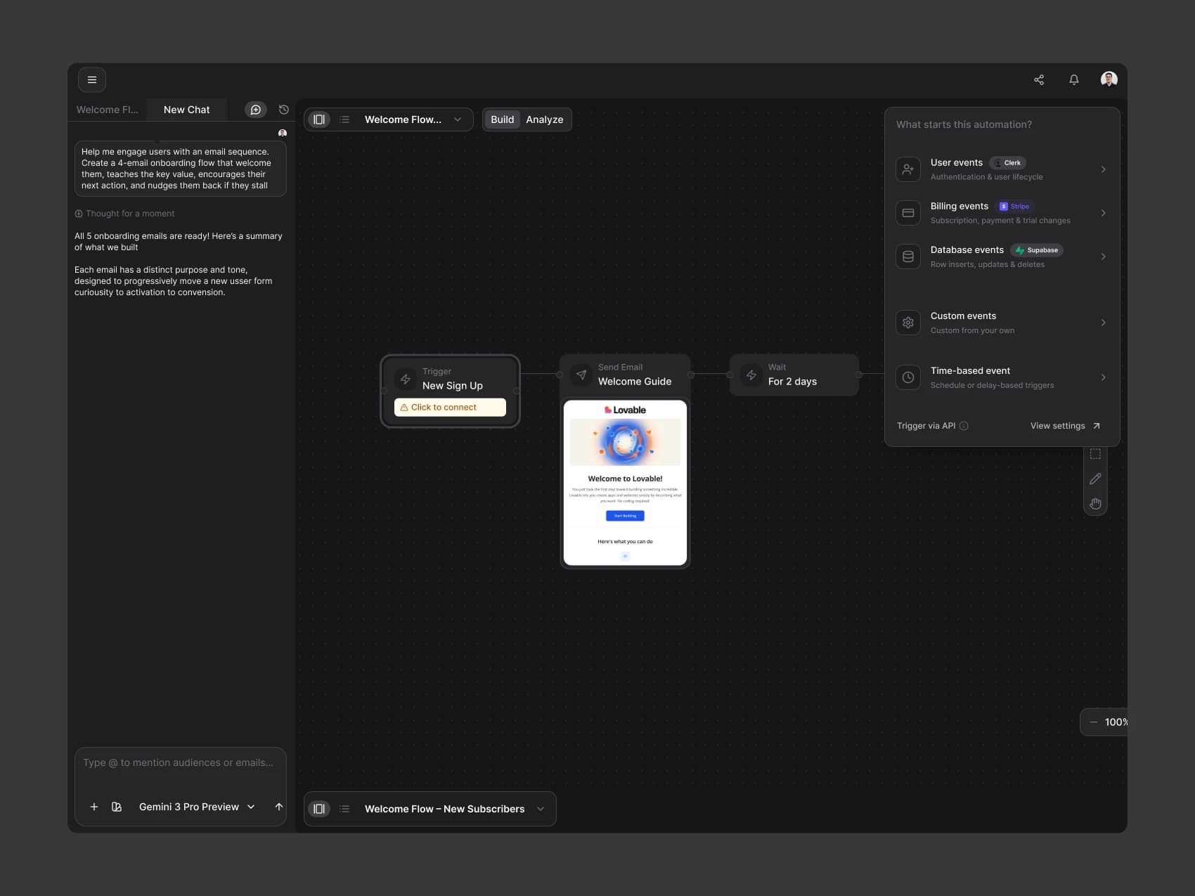 Brew Automation — Trigger Selection - Stripe Not Connected — Dark