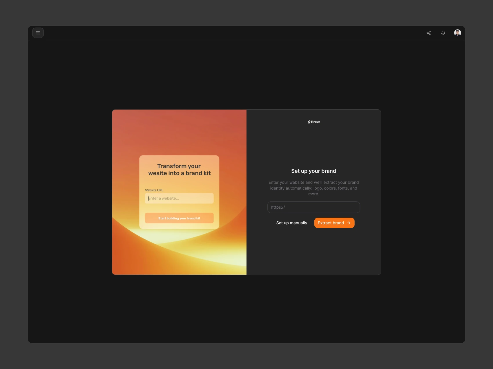 Brew Brand — Setup - Website Input — Dark