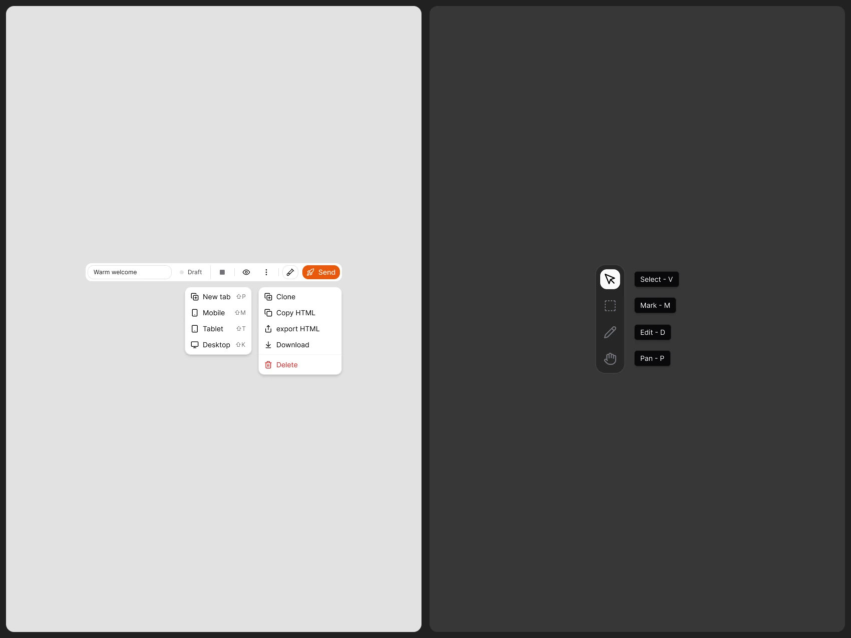 Brew Campaign — Email Actions and Canvas Tools — Light and Dark