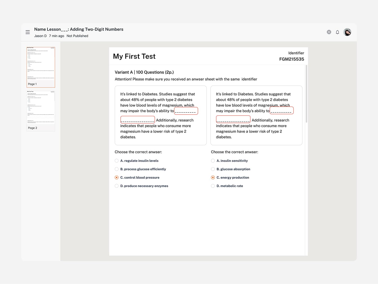Generated rubric template
