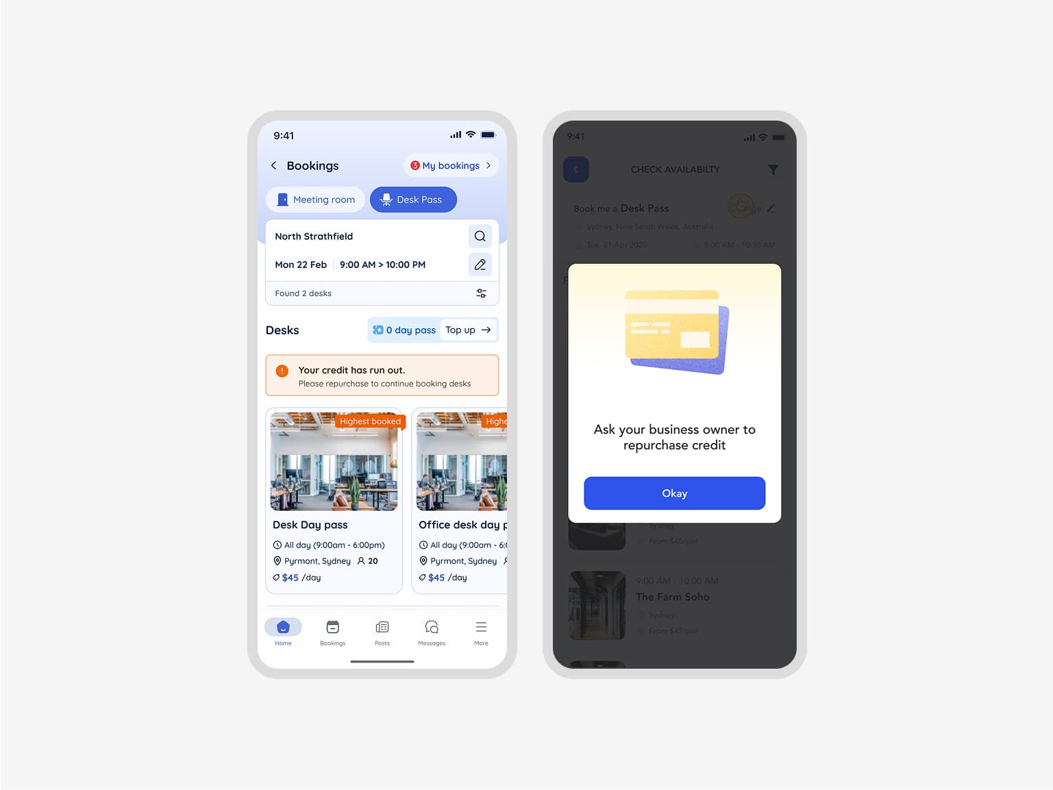 Day pass purchase screen with pricing tiers and options